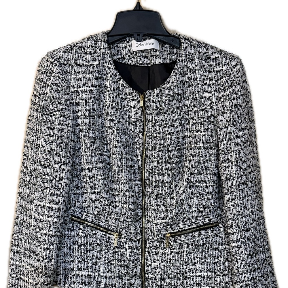 Calvin Klein Black & White Tweed Zip Jacket